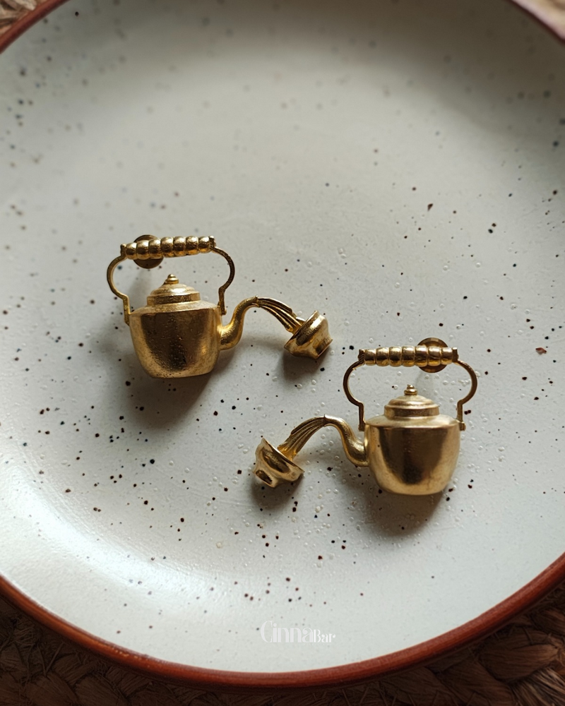 Pouring Kettle • Brass Earrings--Crimson Braid -Crimson Braid 