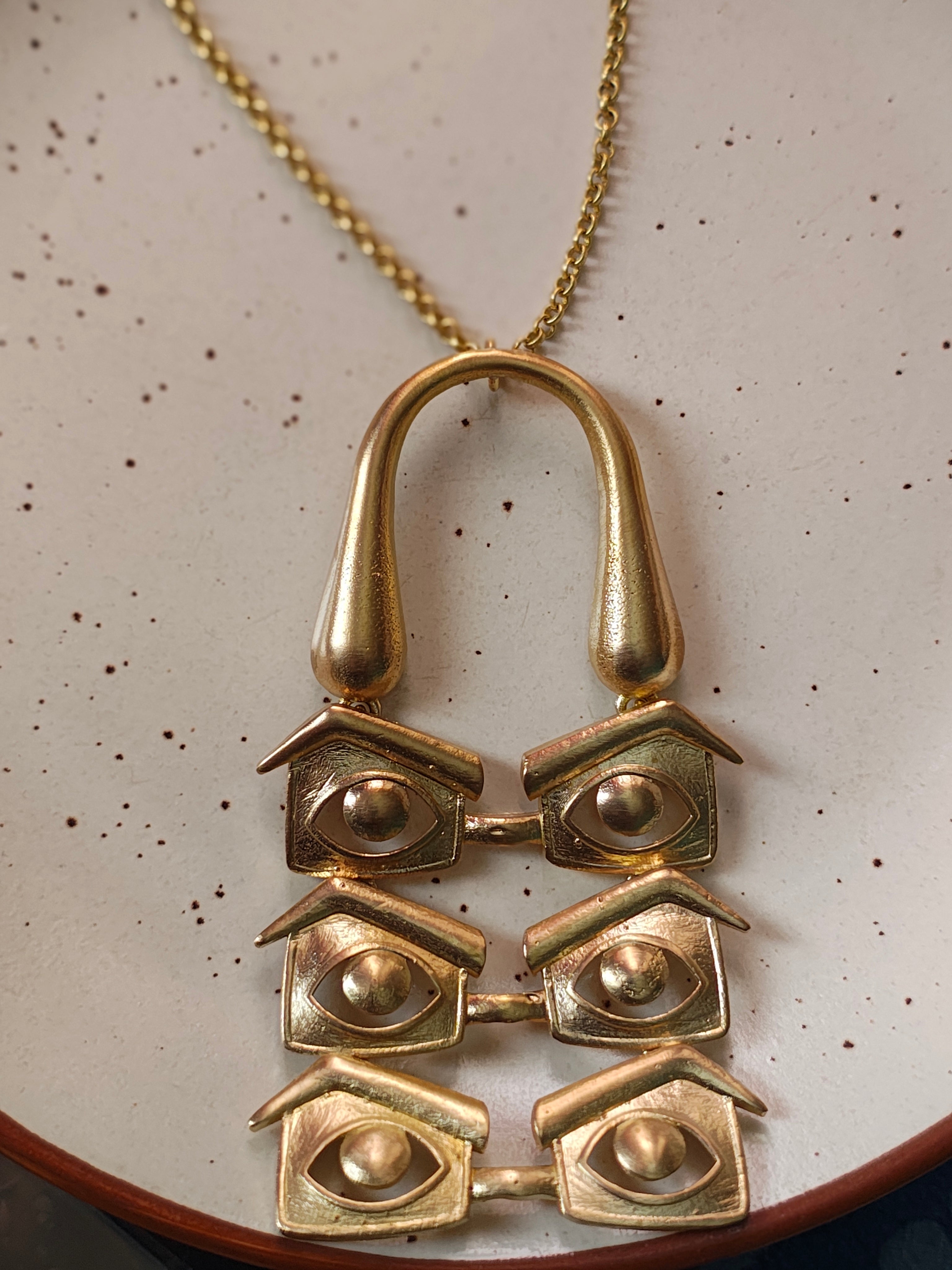 Specs • Brass Earrings • Necpiece • Set--Crimson Braid -Collection State:Individual Object: Necklace (Pendant Form)-Crimson Braid 