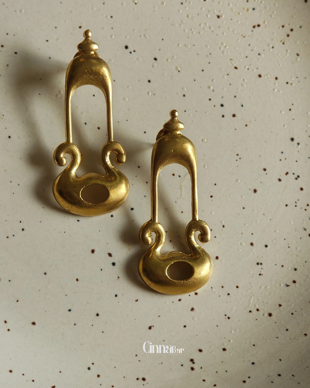 Abstract Lantern • Brass Earrings--Crimson Braid -Crimson Braid 