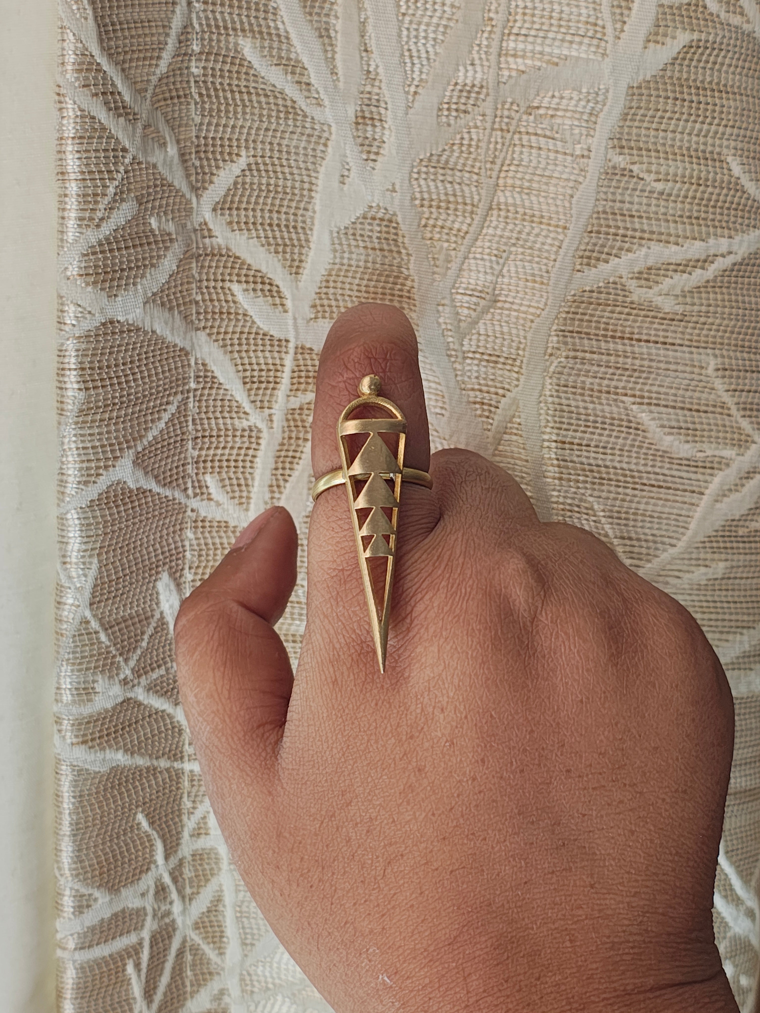 Triangles • Brass Adjustable Finger Ring--Crimson Braid -Crimson Braid 