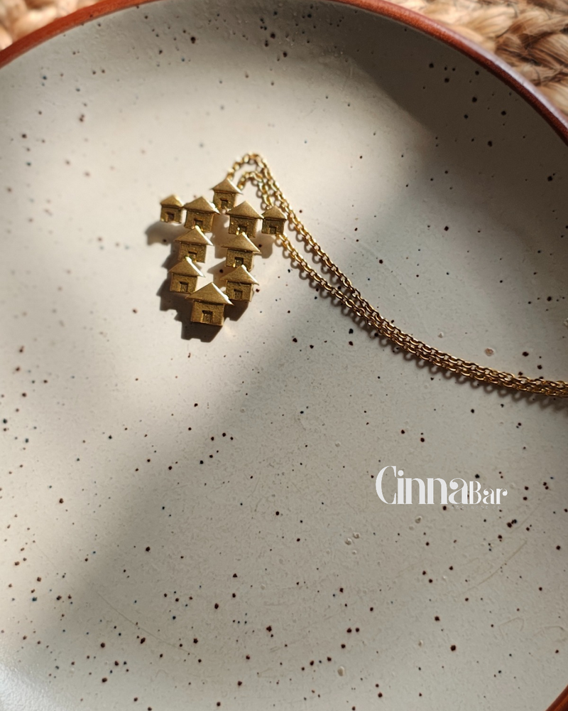 House Stack • Brass Neckpiece (Pendant Form)--Crimson Braid -Crimson Braid 