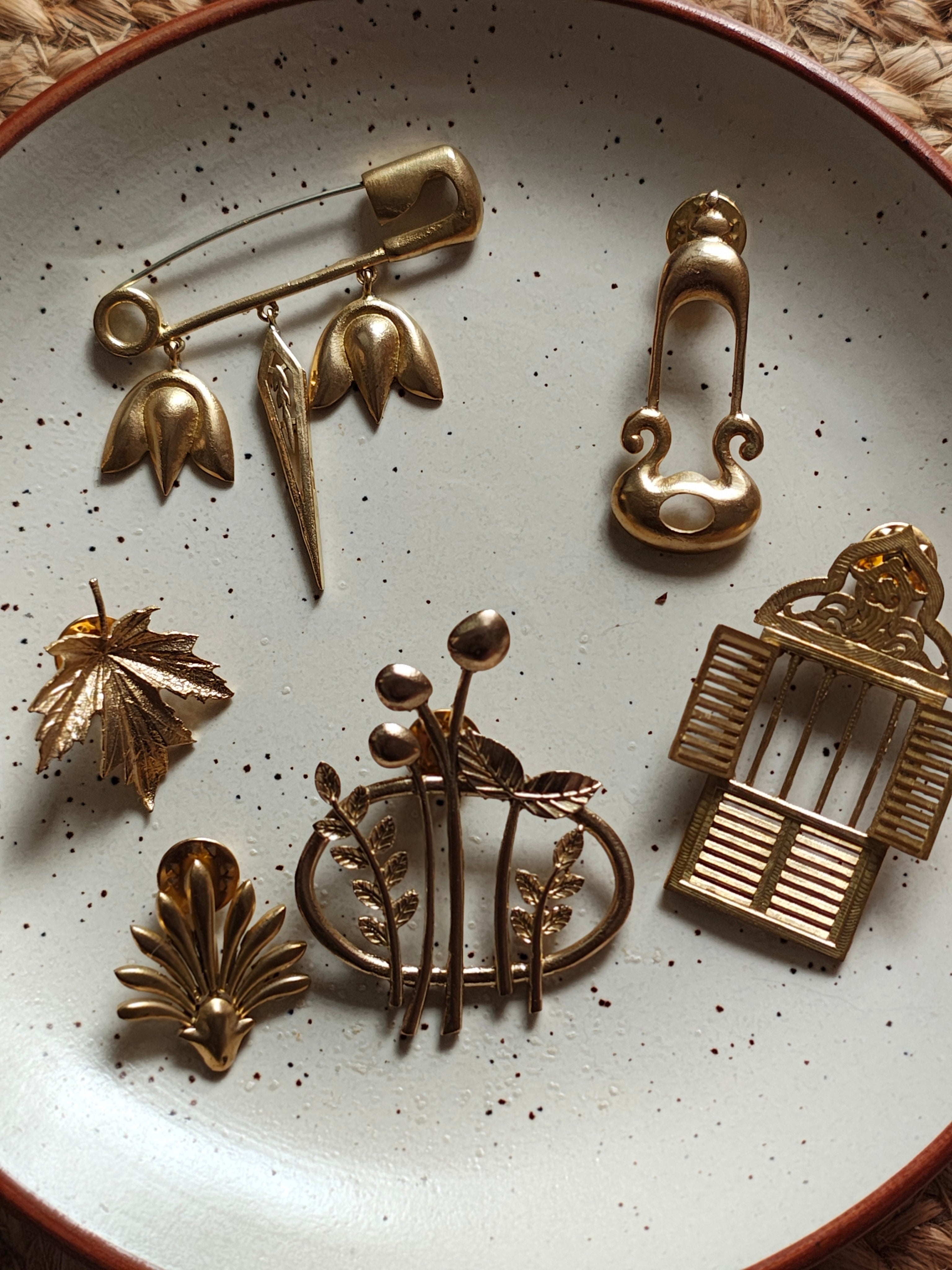 Abstract Lantern • Brass Brooch--Crimson Braid -Crimson Braid 