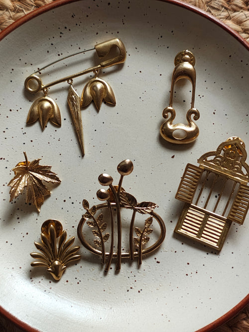 Abstract Lantern • Brass Brooch--Crimson Braid -Crimson Braid 