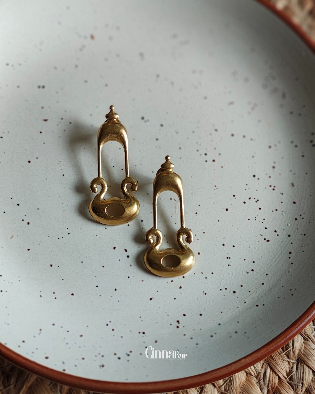 Abstract Lantern • Brass Earrings--Crimson Braid -Crimson Braid 