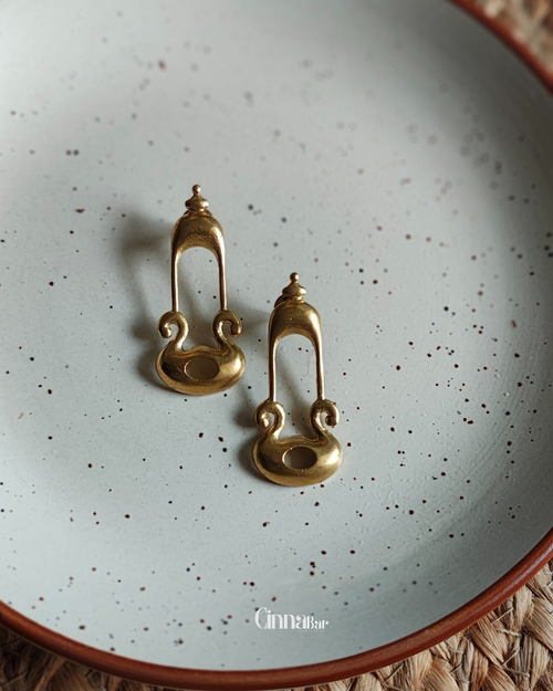 Abstract Lantern • Brass Earrings--Crimson Braid -Crimson Braid 