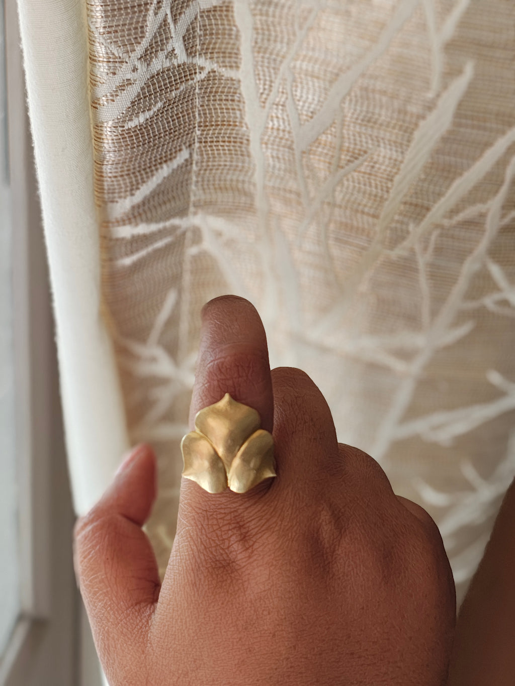 Lotus Bud • Brass Adjustable Finger Ring--Crimson Braid -Crimson Braid 