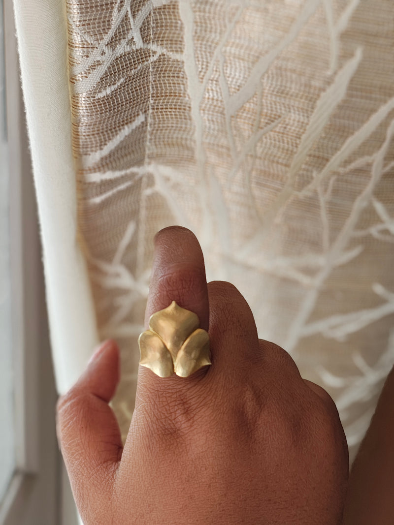 Lotus Bud • Brass Adjustable Finger Ring--Crimson Braid -Crimson Braid 