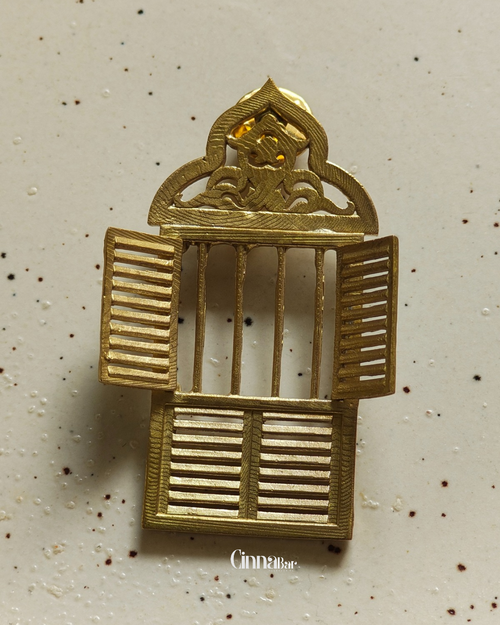 Antique Window • Brass Brooch--Crimson Braid -Crimson Braid 