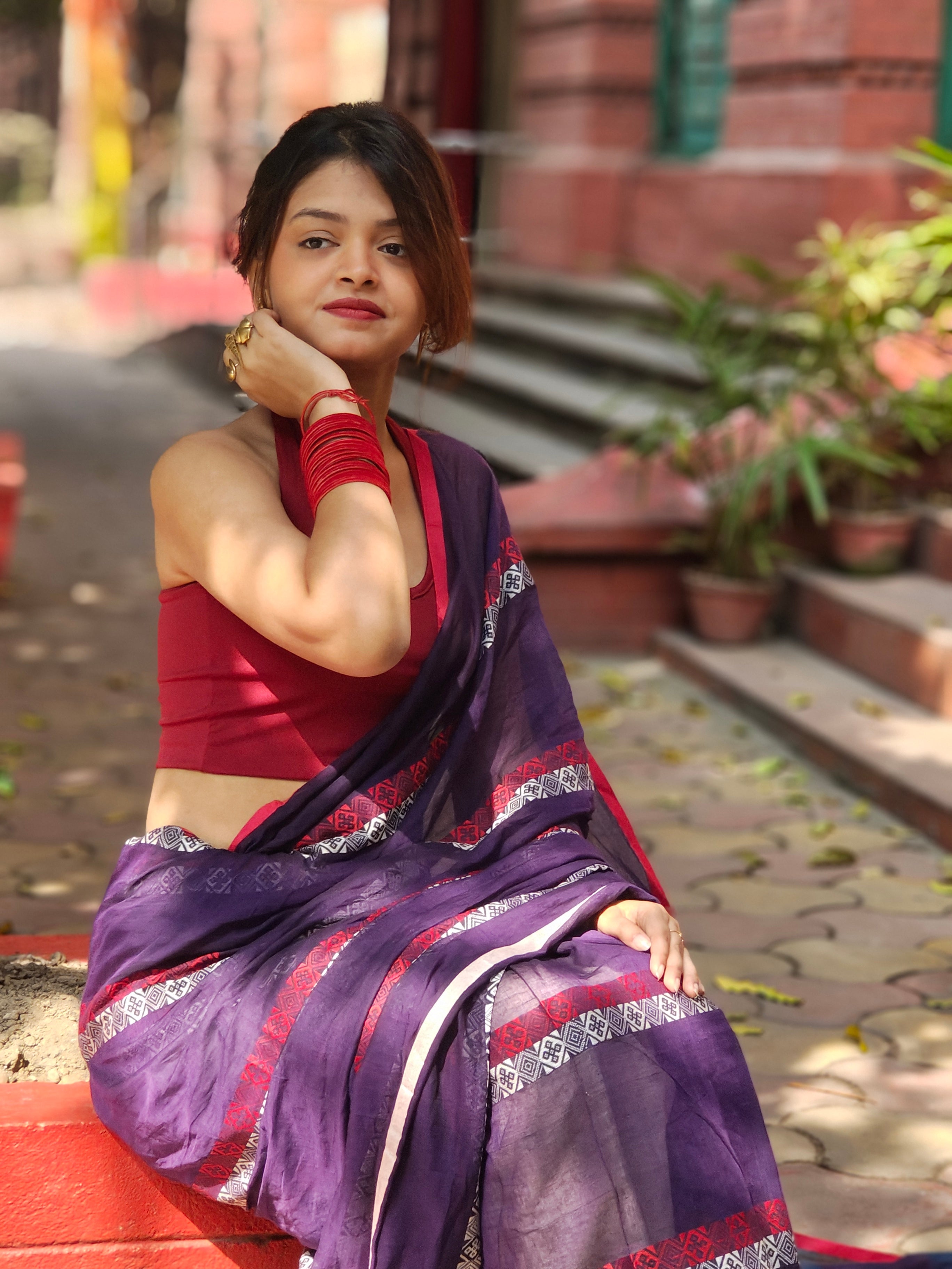 Keya • Dhaniakhali • Mul Cotton--Crimson Braid -Crimson Braid 