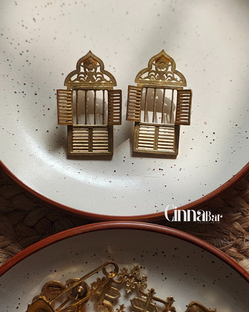 Antique Window • Brass Earrings--Crimson Braid -Crimson Braid 