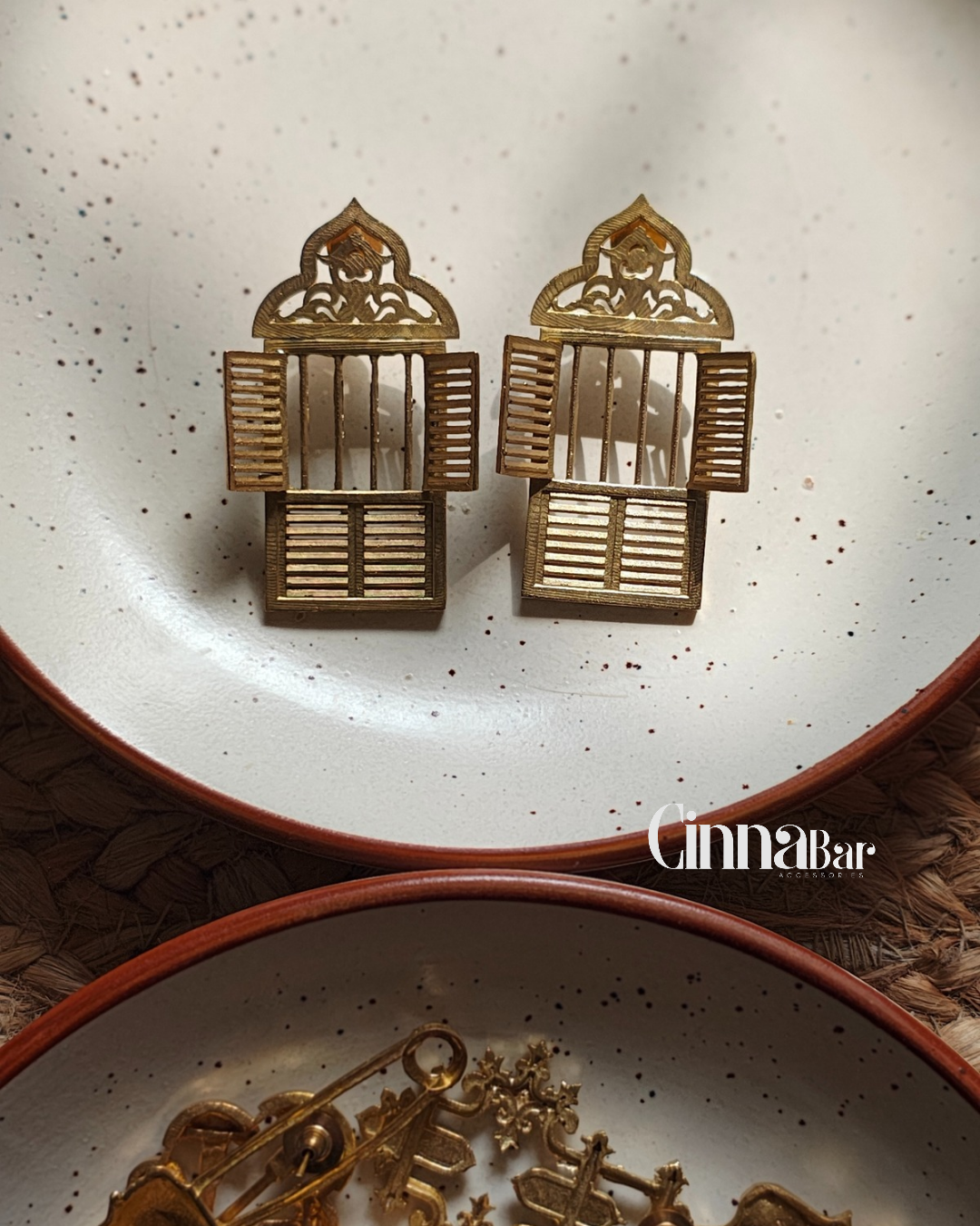 Antique Window • Brass Earrings--Crimson Braid -Crimson Braid 