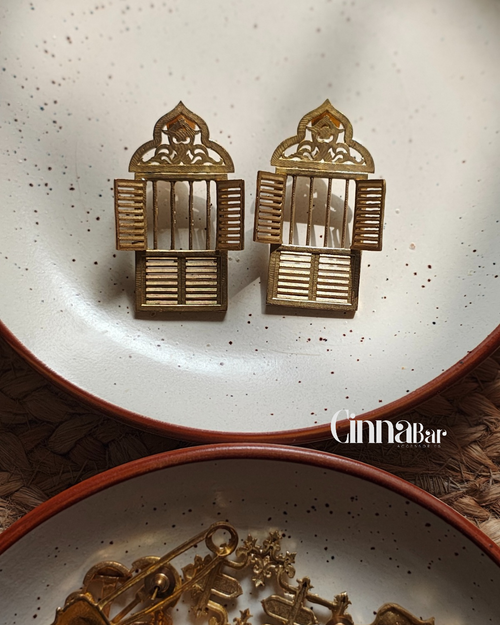 Antique Window • Brass Earrings--Crimson Braid -Crimson Braid 