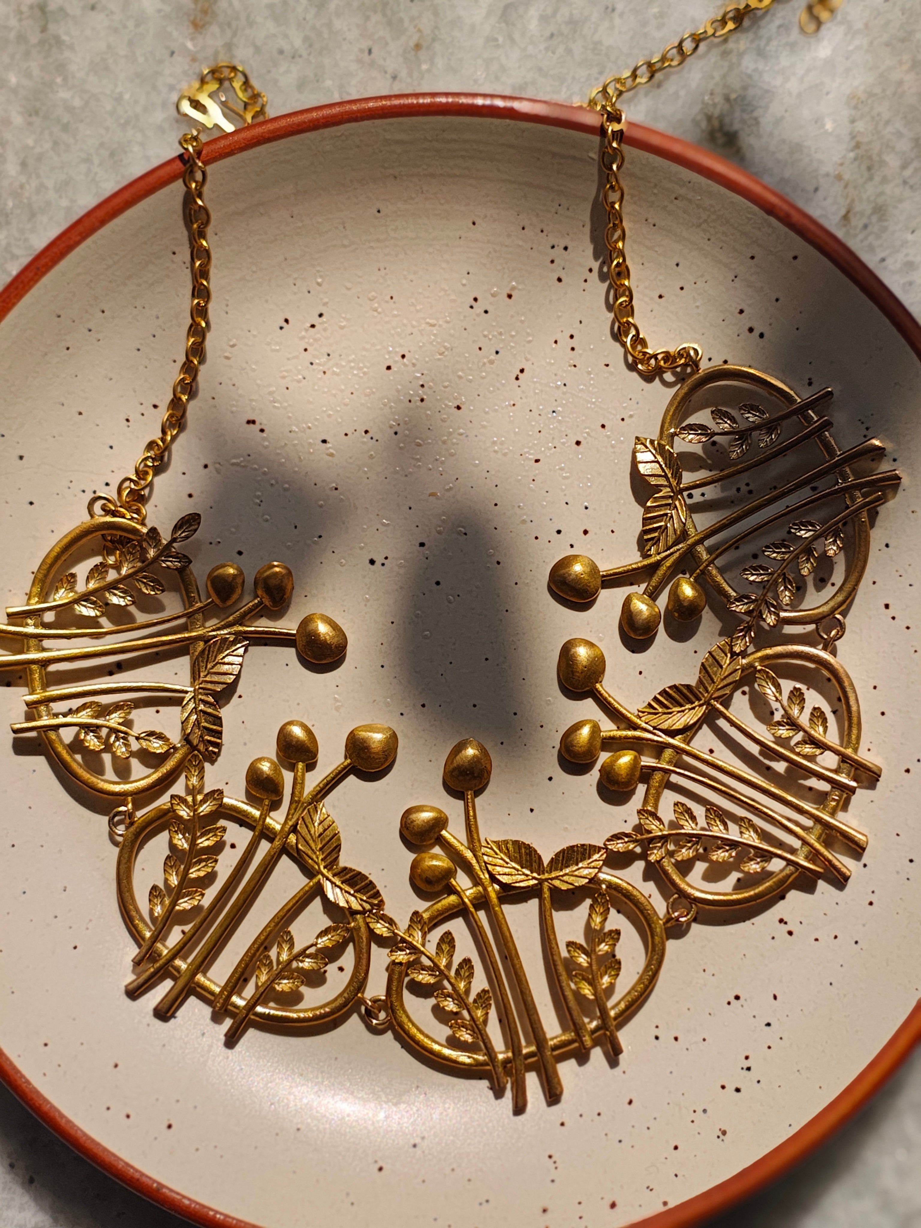 Four Leaves • Brass Earrings • Necpiece • Set--Crimson Braid -Collection State:Individual Object: Necklace-Crimson Braid 