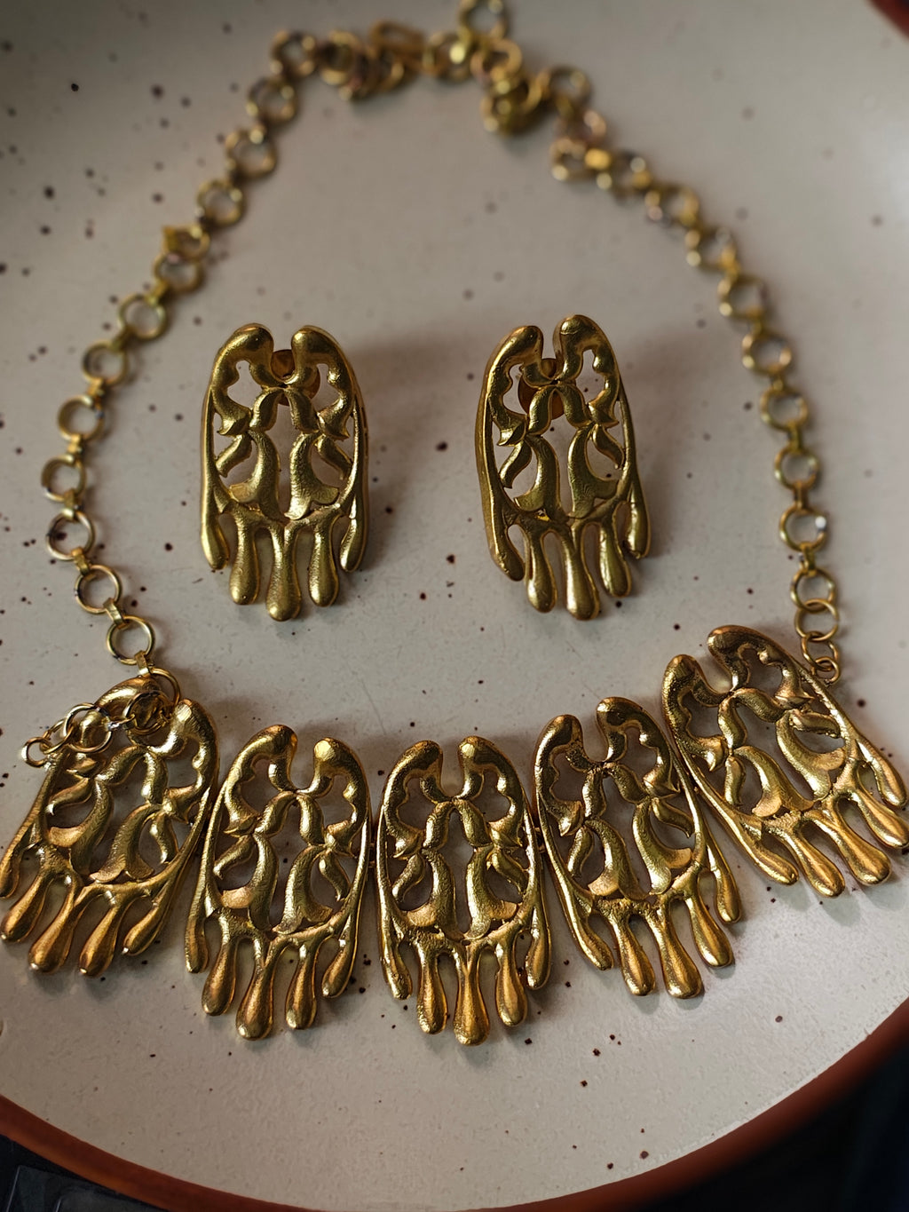 Hand • Brass Set--Crimson Braid -Collection State:Individual Object: Necklace-Crimson Braid 