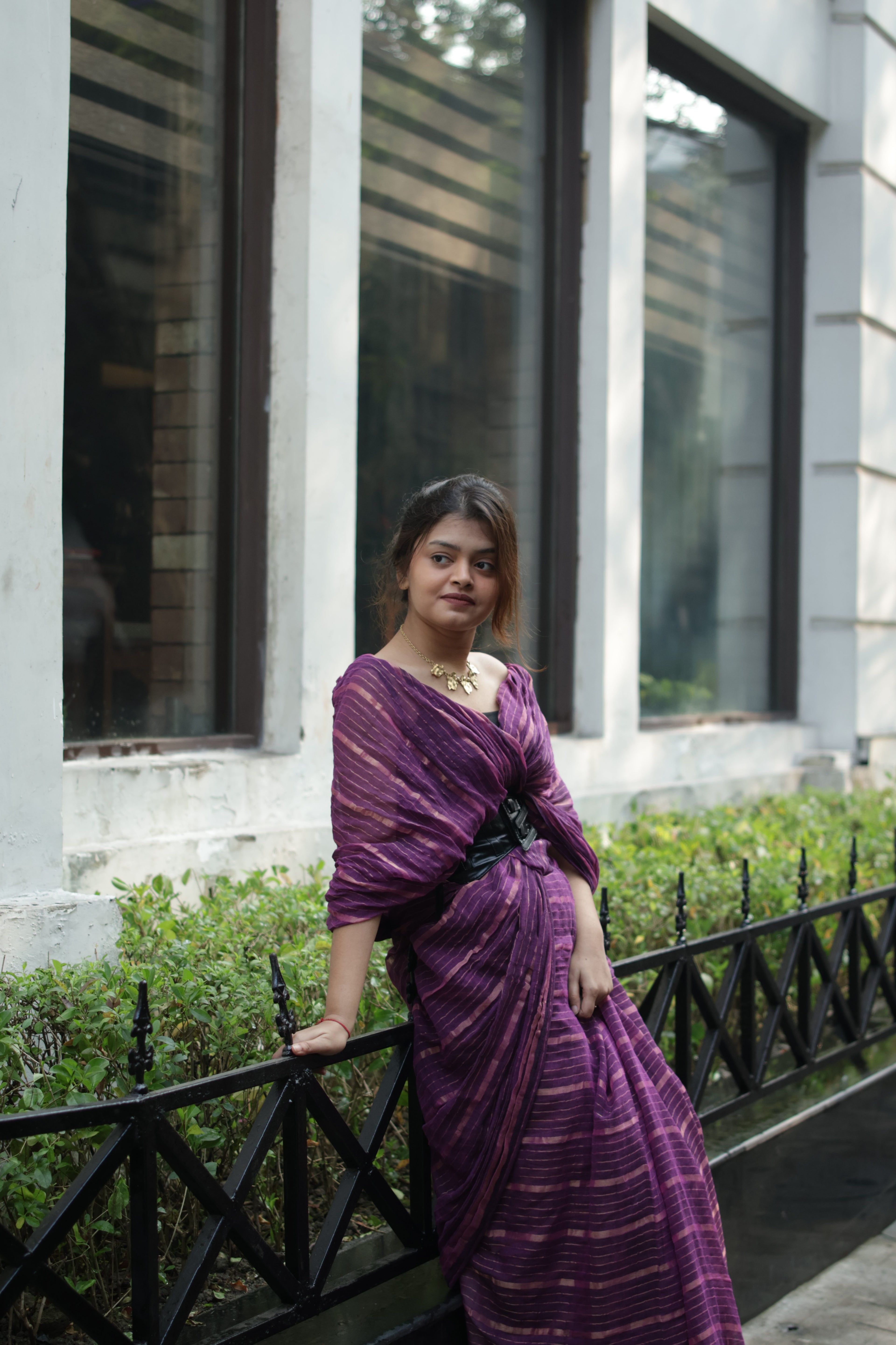 • Phulia • Mul Cotton--Crimson Braid -Crimson Braid 