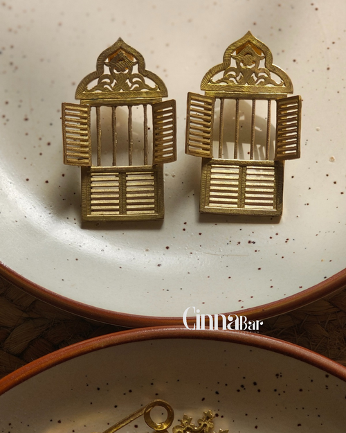 Antique Window • Brass Earrings--Crimson Braid -Crimson Braid 