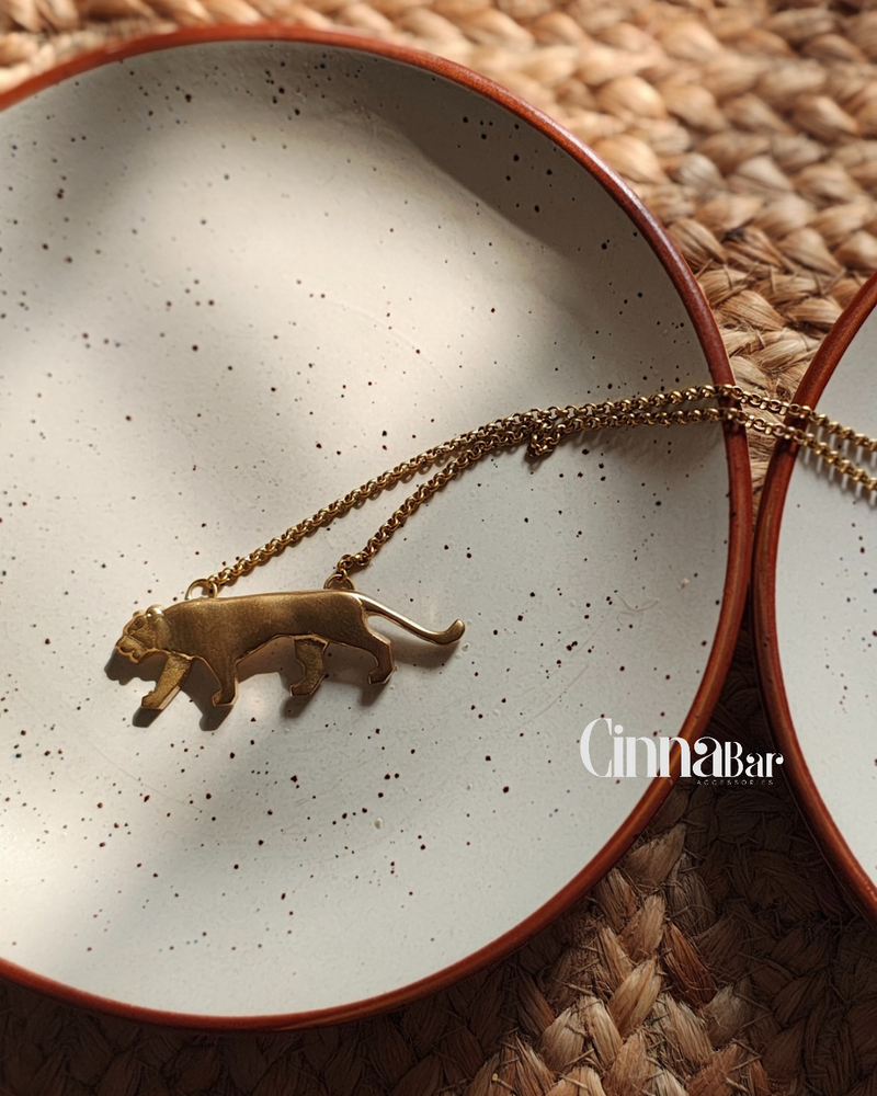 Royal Bengal Tiger • Brass Neckpiece (Pendant Form)--Crimson Braid -Crimson Braid 