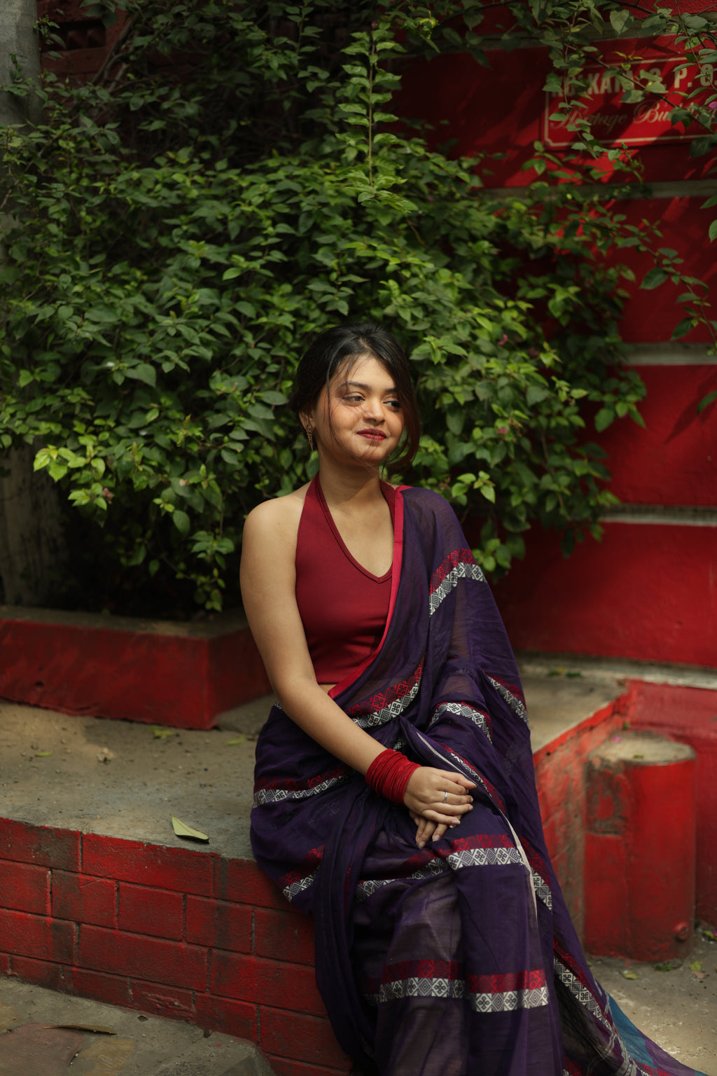 Keya • Dhaniakhali • Mul Cotton--Crimson Braid -Crimson Braid 