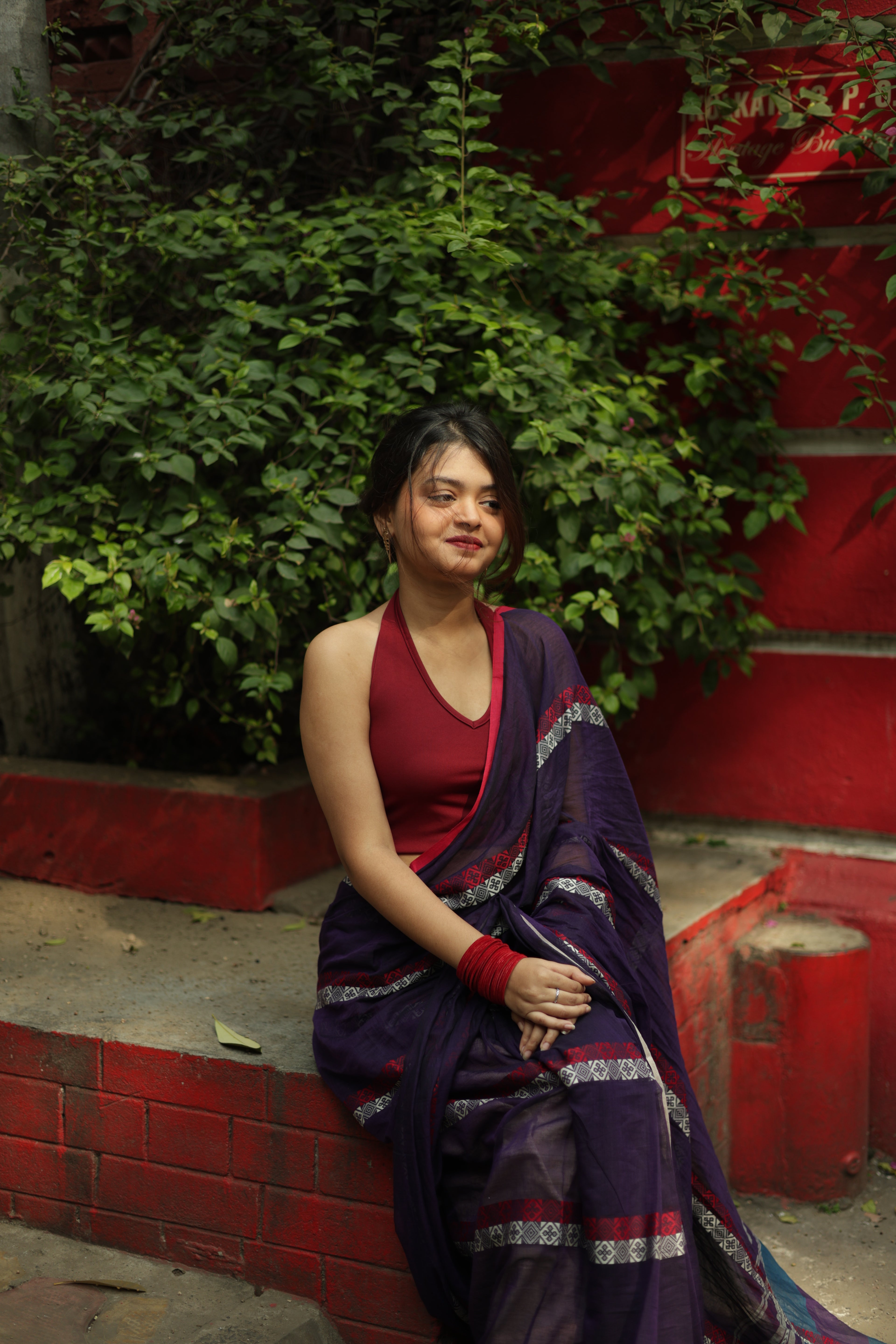 Keya • Dhaniakhali • Mul Cotton--Crimson Braid -Crimson Braid 