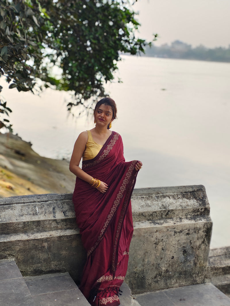 Ruddho • Phulia • Cotton--Crimson Braid -Crimson Braid 