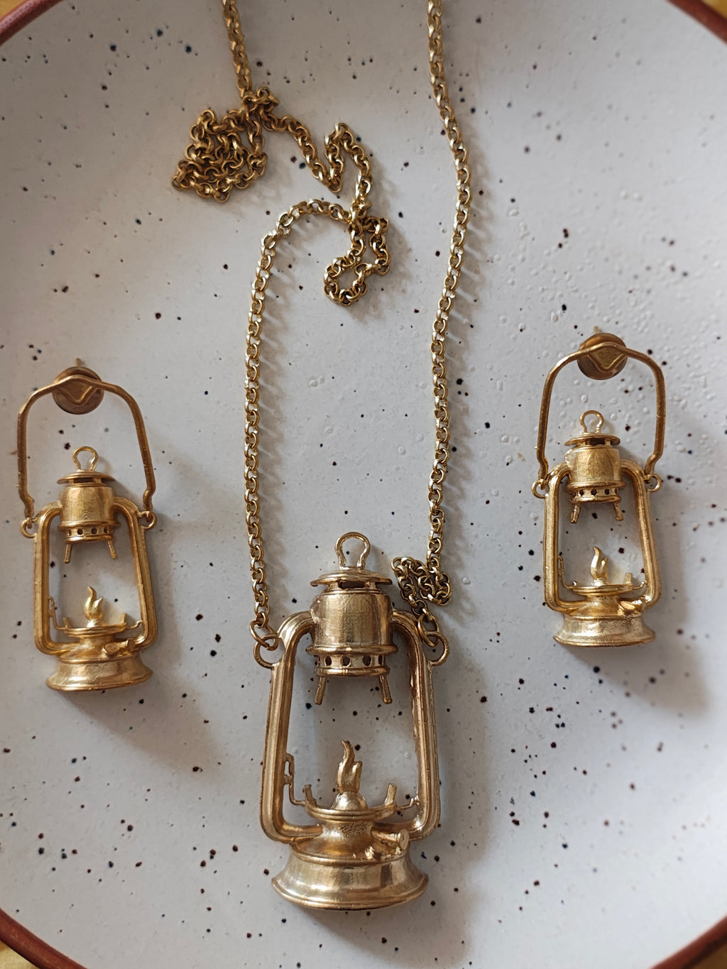 Lantern • Brass Earrings • Necpiece • Set--Crimson Braid -Collection State:As Collected (Complete Set)-Crimson Braid 