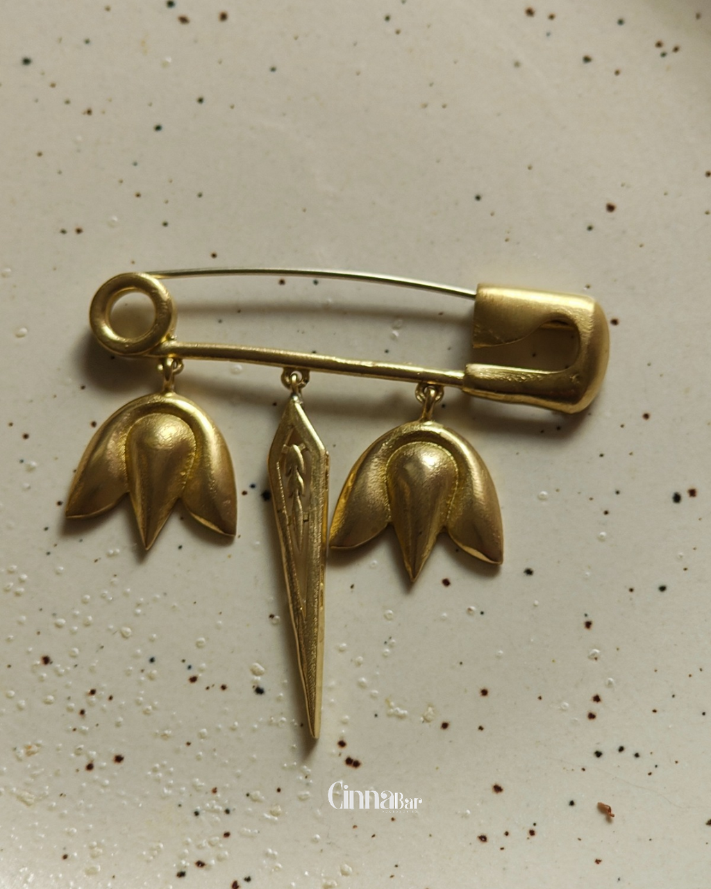 Safety Pin • Brass Brooch--Crimson Braid -Crimson Braid 