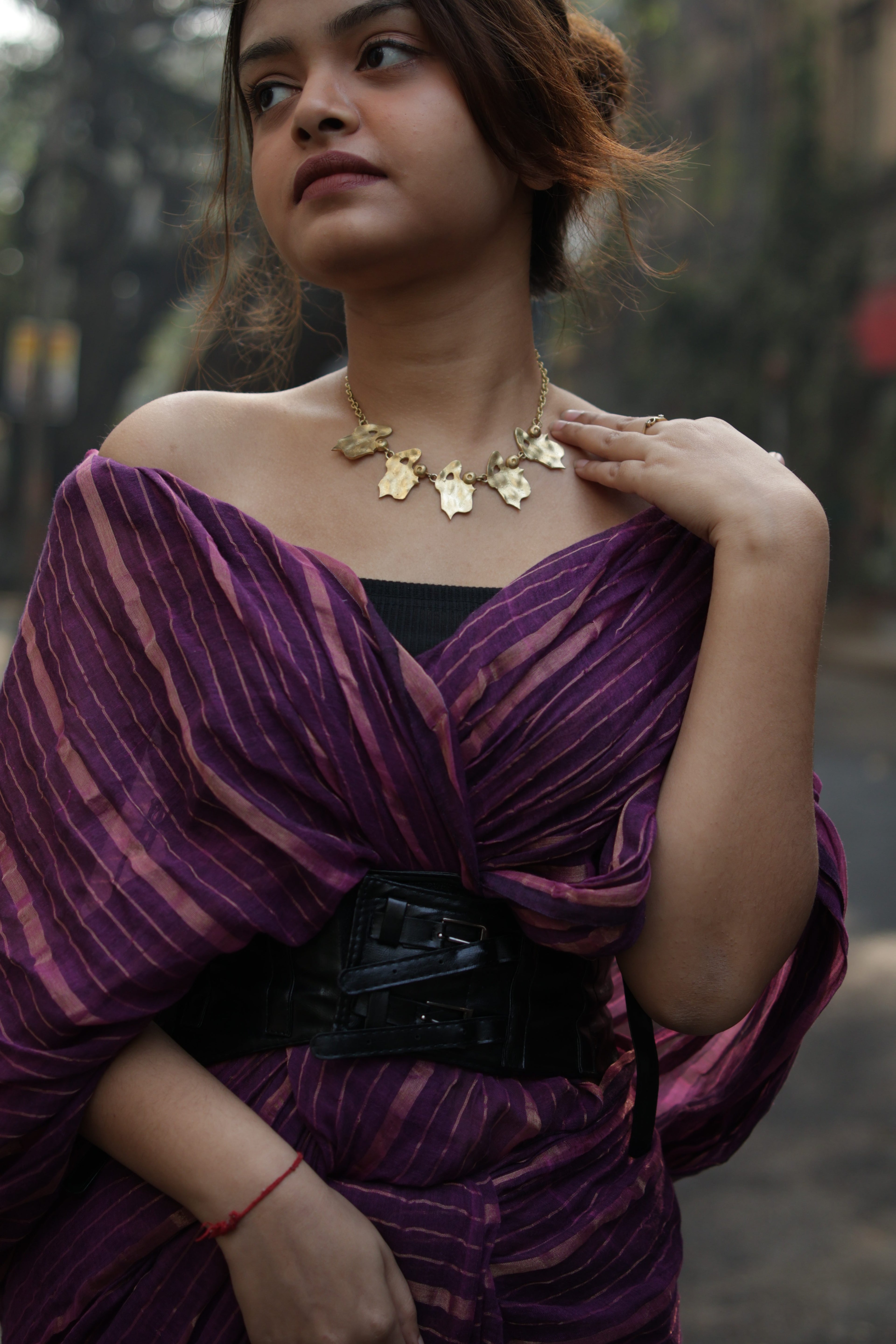 Abstract Face • Brass Set-Neckpieces-Crimson Braid -Crimson Braid 