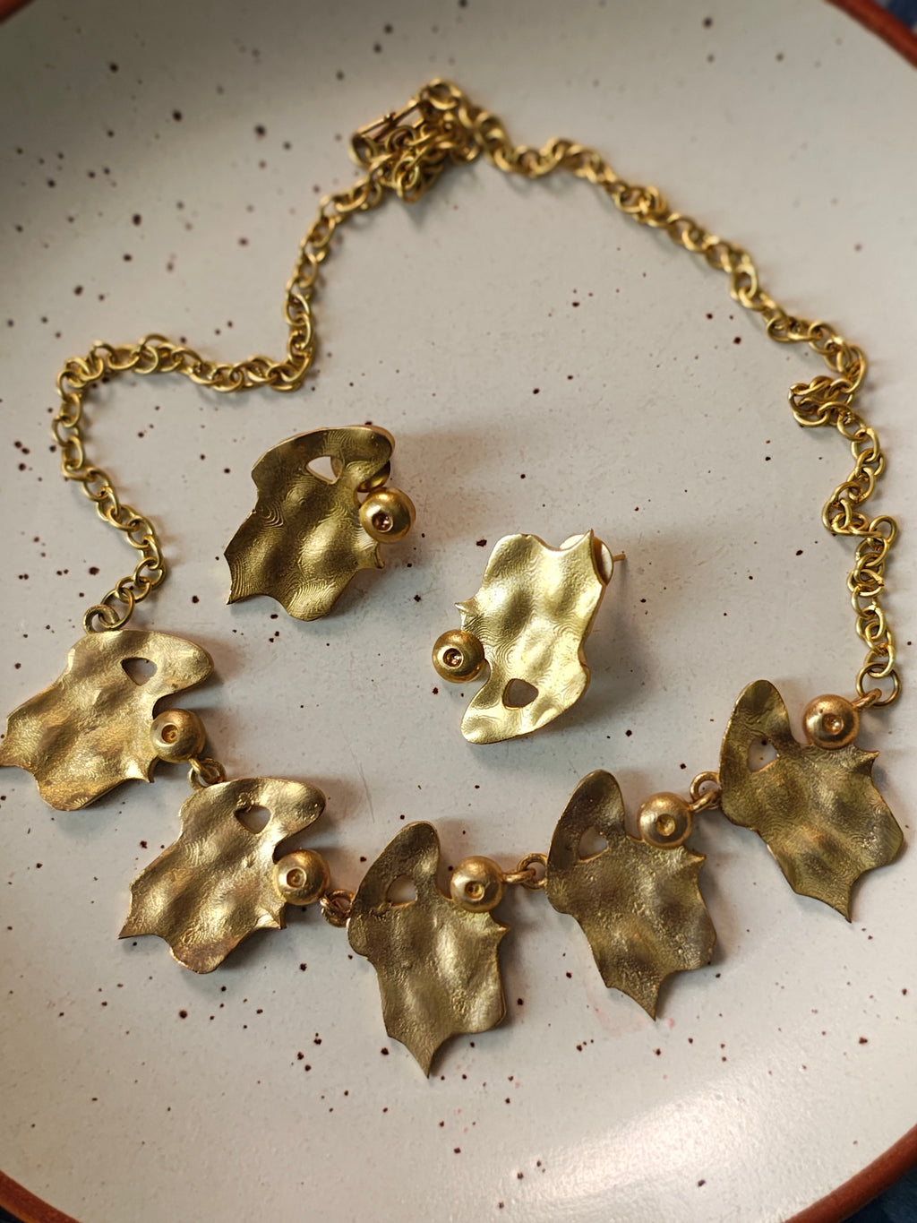 Abstract Face • Brass Set-Neckpieces-Crimson Braid -Crimson Braid 