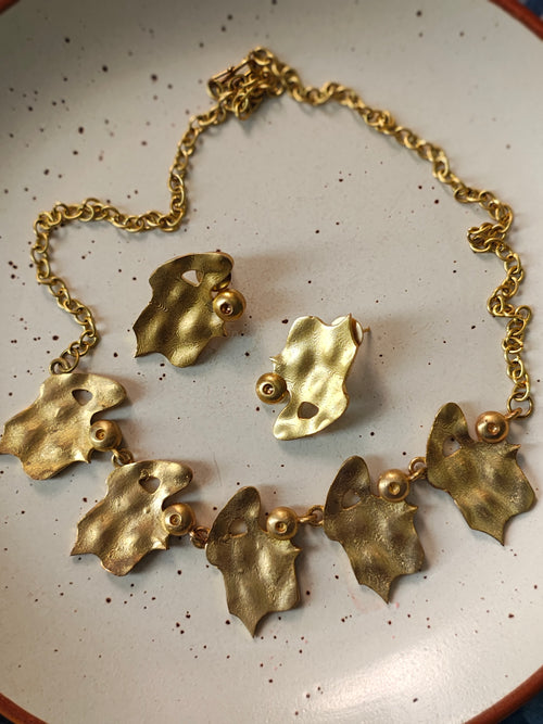 Abstract Face • Brass Set-Neckpieces-Crimson Braid -Crimson Braid 