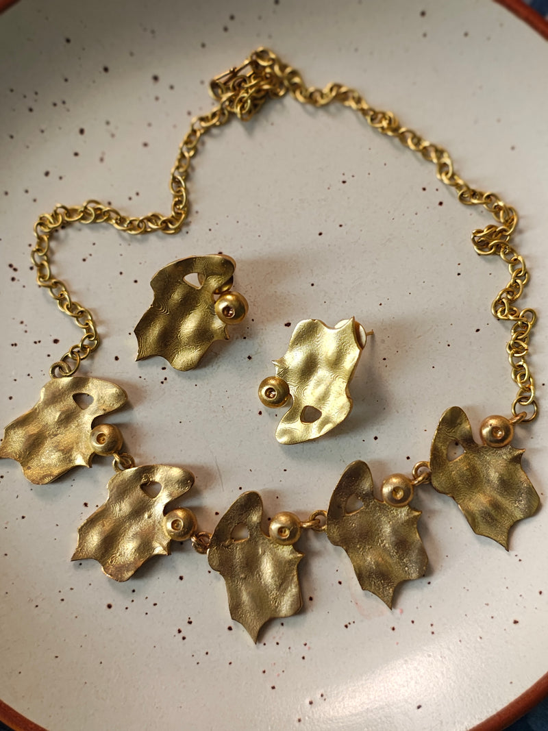 Abstract Face • Brass Set-Neckpieces-Crimson Braid -Crimson Braid 