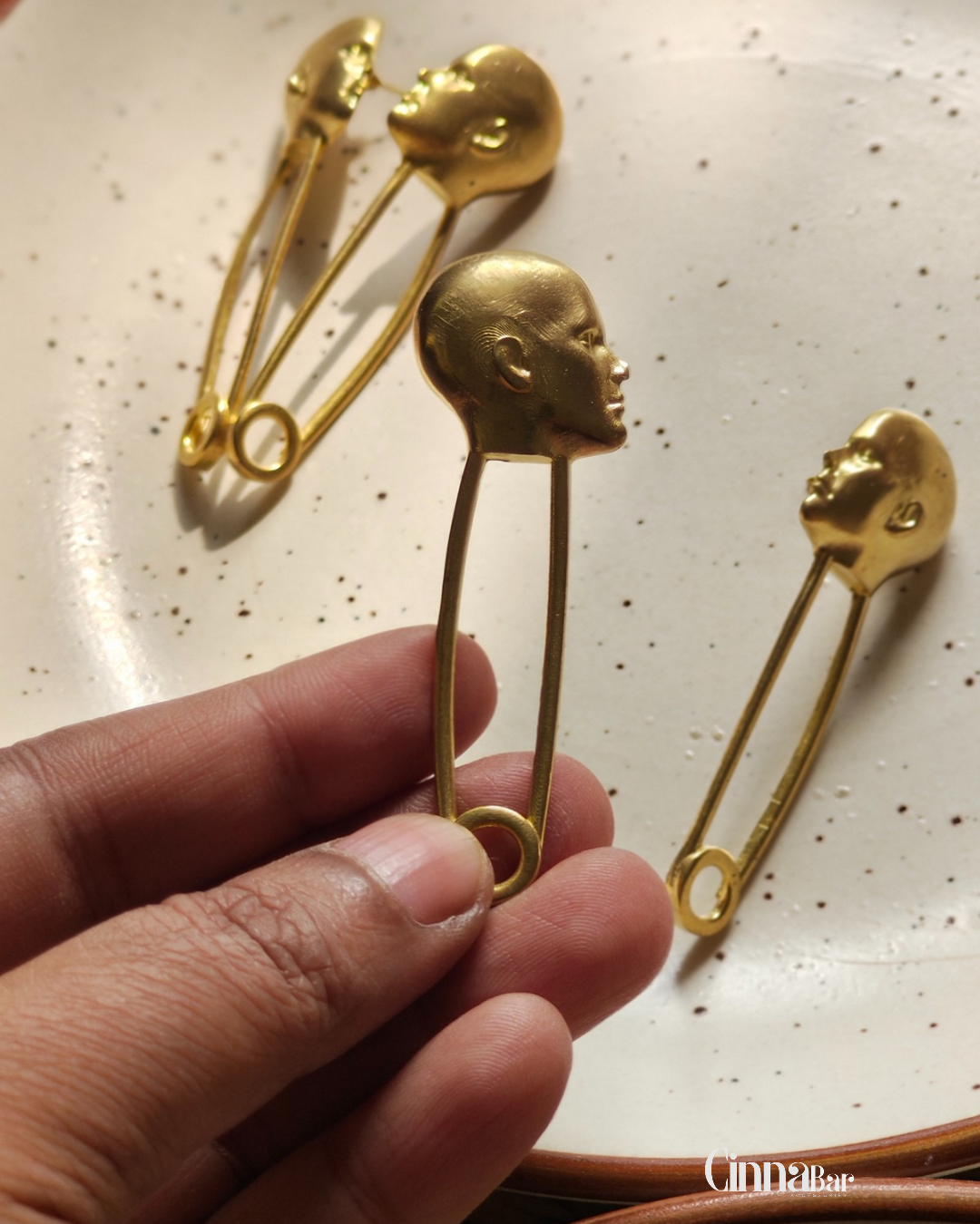 Head Safety Pin • Brass Earrings--Crimson Braid -Crimson Braid 