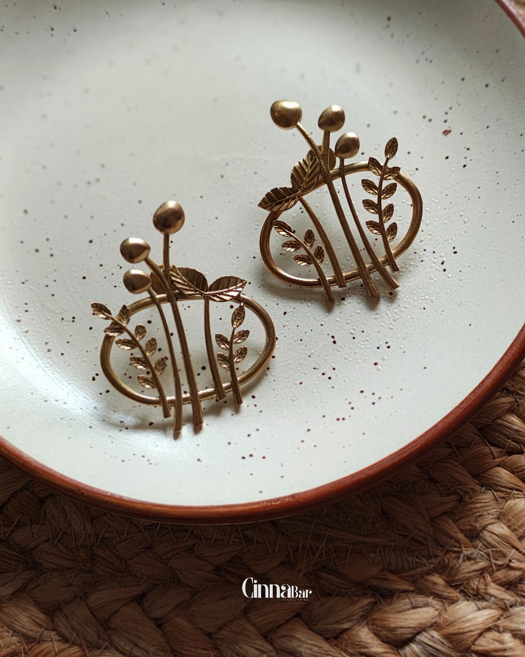 Four Leaves • Brass Earrings • Necpiece • Set--Crimson Braid -Collection State:Individual Object: Earrings-Crimson Braid 