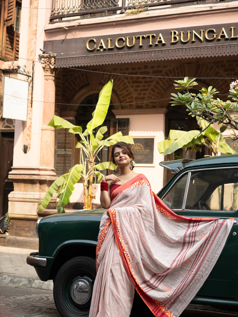 Rekha • Dhaniakhali • Cotton--Crimson Braid -Crimson Braid 