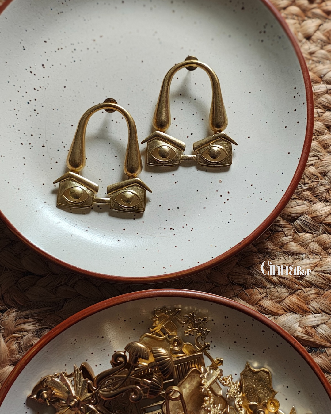 Specs • Brass Earrings • Necpiece • Set--Crimson Braid -Collection State:Individual Object: Earrings-Crimson Braid 