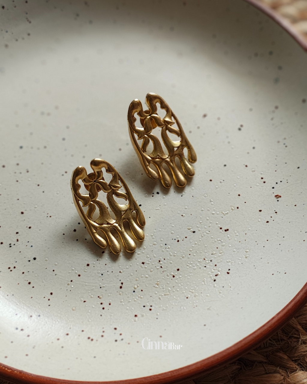 Hand • Brass Set--Crimson Braid -Collection State:Individual Object: Earrings-Crimson Braid 